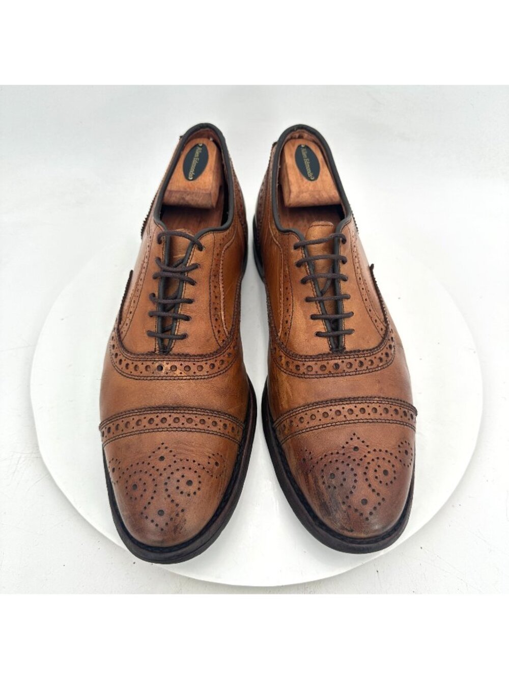 Allen Edmonds Strand Men Sz 9.5D Brown Leather Brogue Cap Toe Oxford Dress Shoes